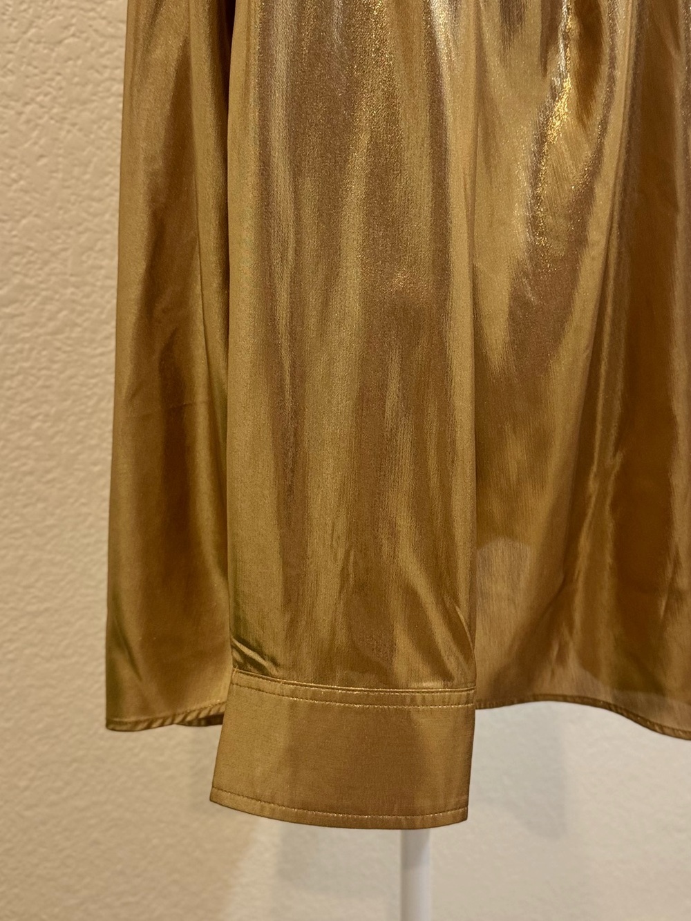 RALPH LAUREN WOMAN Metallic Chifon Point Collar Long Sleeve Gold Blouse. Size 3X - Picture 5 of 9